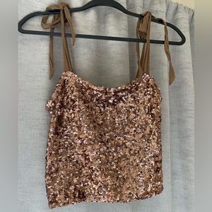 Free People Medium sequin top with tie straps
